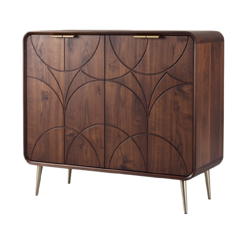Moderne Houten Dressoir met Geometrisch Patroon en Gouden Handgrepen