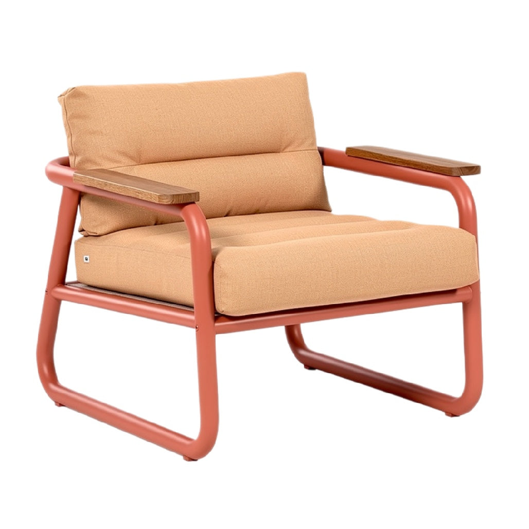 Moderne Fauteuil met Houten Armleuningen en Stalen Frame