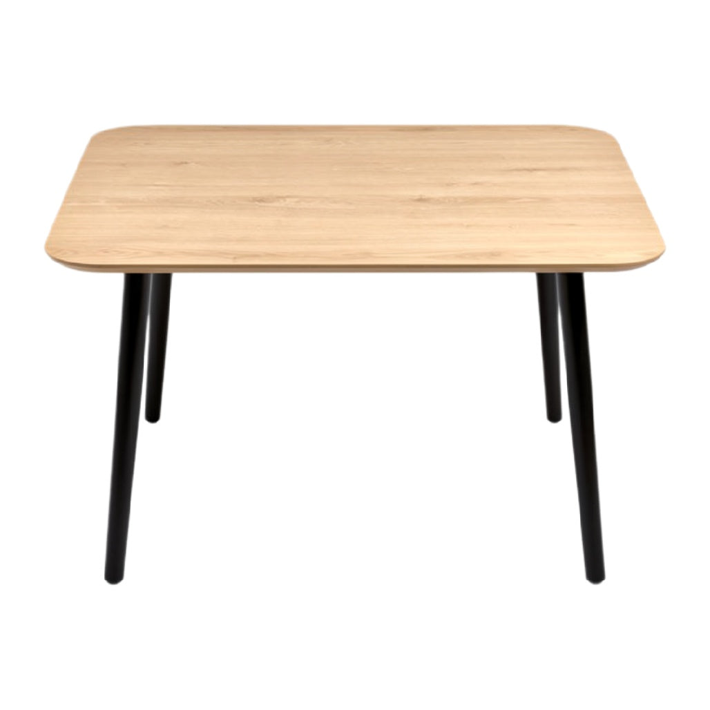 Eettafel van Hout met Zwarte Metaalpoten – Modern en Minimalistisch Ontwerp